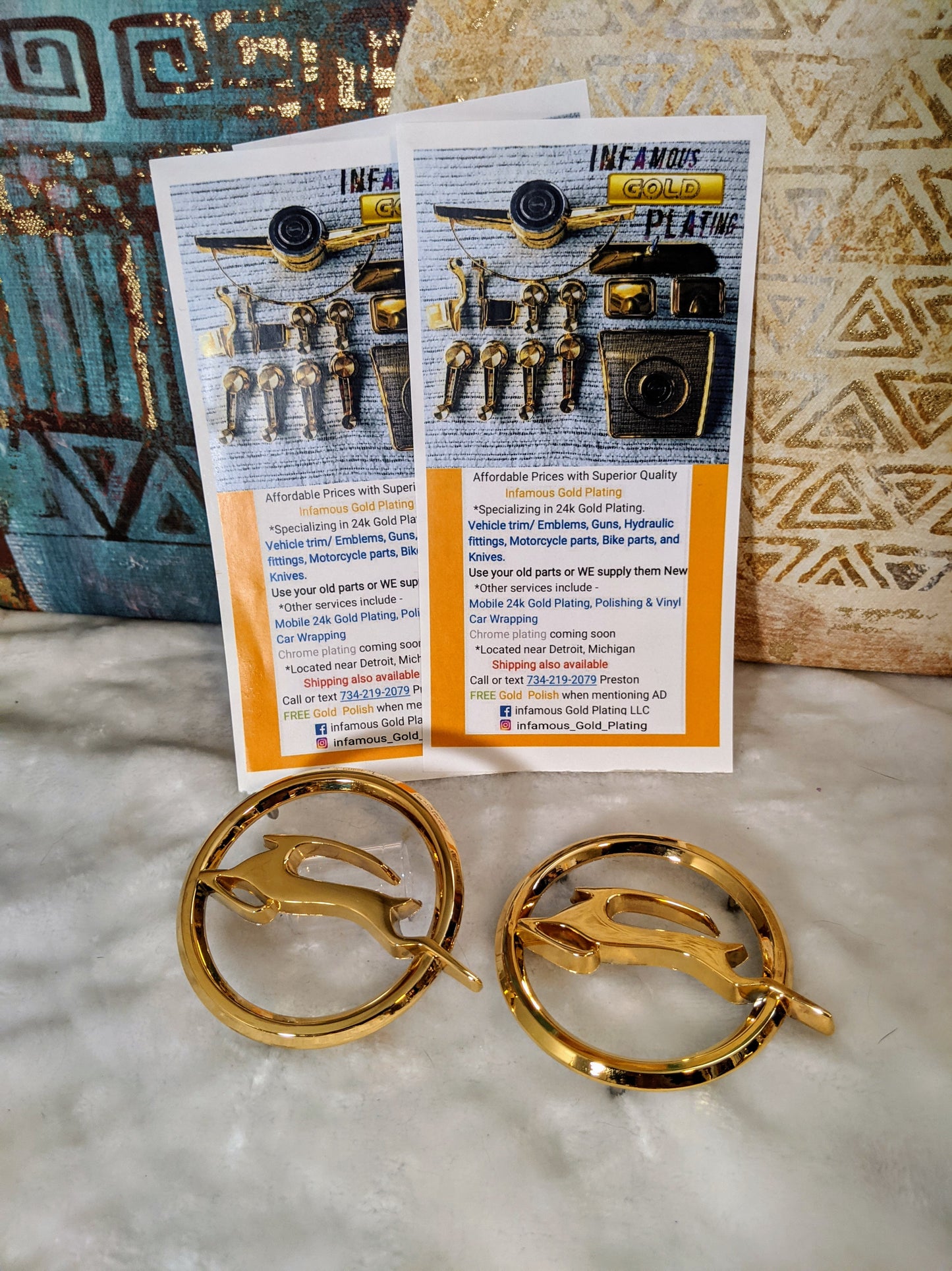 impala deer emblems 2x Triple 24k Gold plated