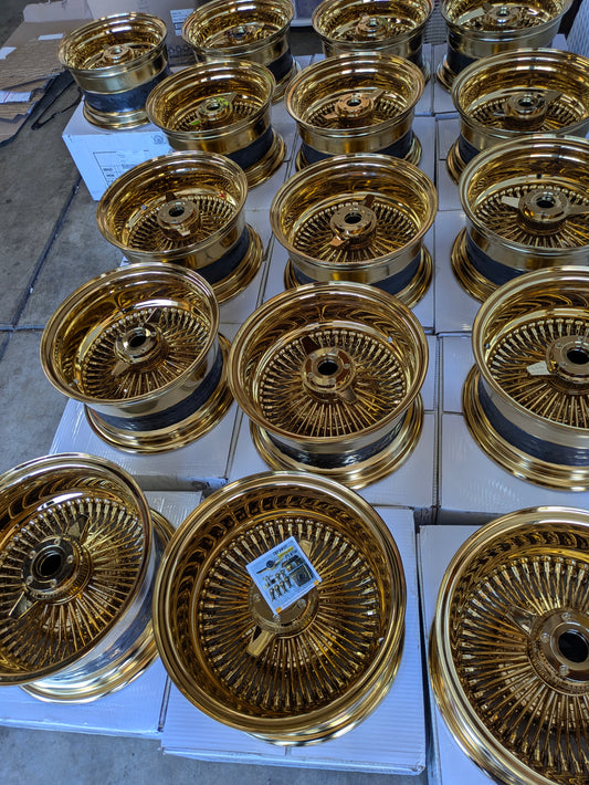 13x7 All Gold Reverse Wire Wheels set